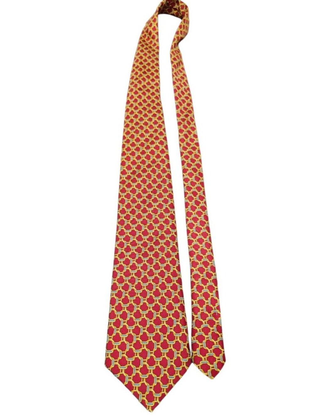 Vintage Burberrys London 100% Silk Red Gold Blue Geometric Chain Tie USA - Picture 2 of 8